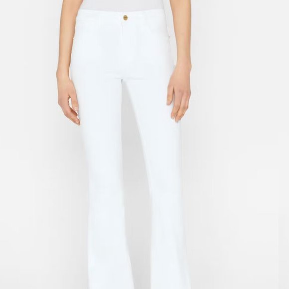 Frame Denim Le High Flare Jeans in Blanc White Stretch Flare Jeans Women - Picture 3 of 13